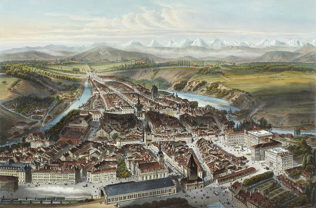"Bern in 1858", Charles Fichot, Swiss National Library, GS-GUGE-FICHOT-A-1, domena publiczna.